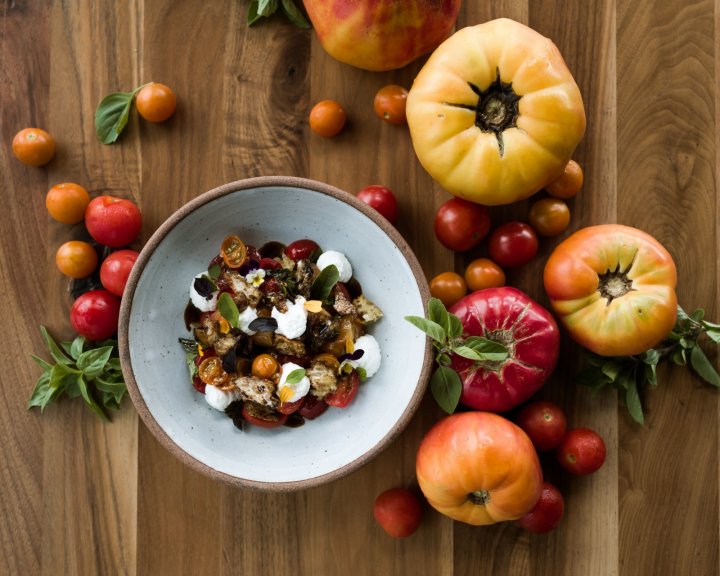 Tomato and Burrata Salad by Chelsea Lane Photography