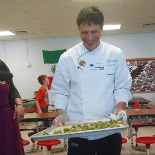 Biltmore chef Kirk Fiore at North Buncombe Elementary School