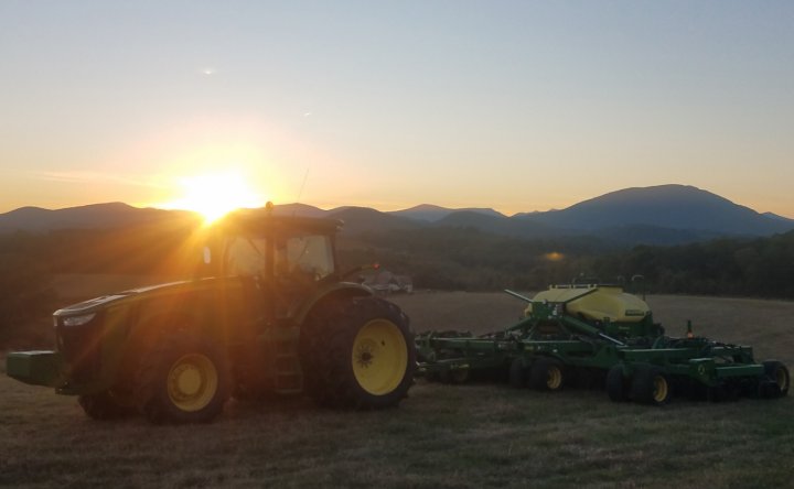 tractor at sunset