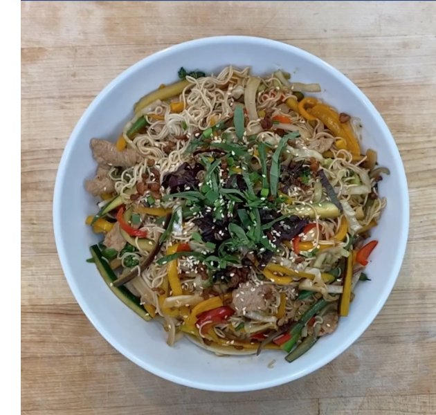 Ramen Noodle Stir-Fry with Summer Vegetables & Pork from Mills River Farmers Market
