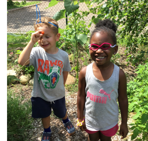 students in the school garden at Asheville Primary School, a previous Growing Minds mini-grant recipient