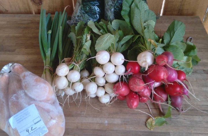 chicken and veggies from Fiddler's Green Farm