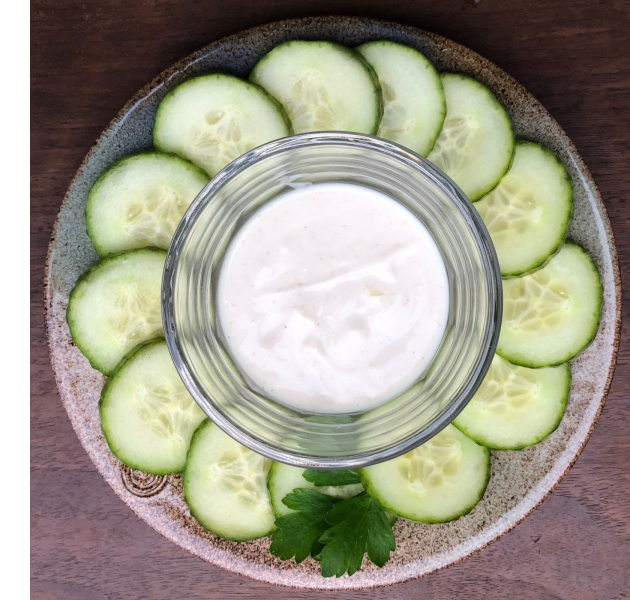 Cucumber slices with homemade ranch
