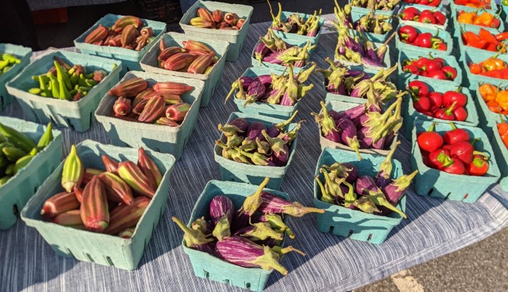 okra, eggplant, peppers