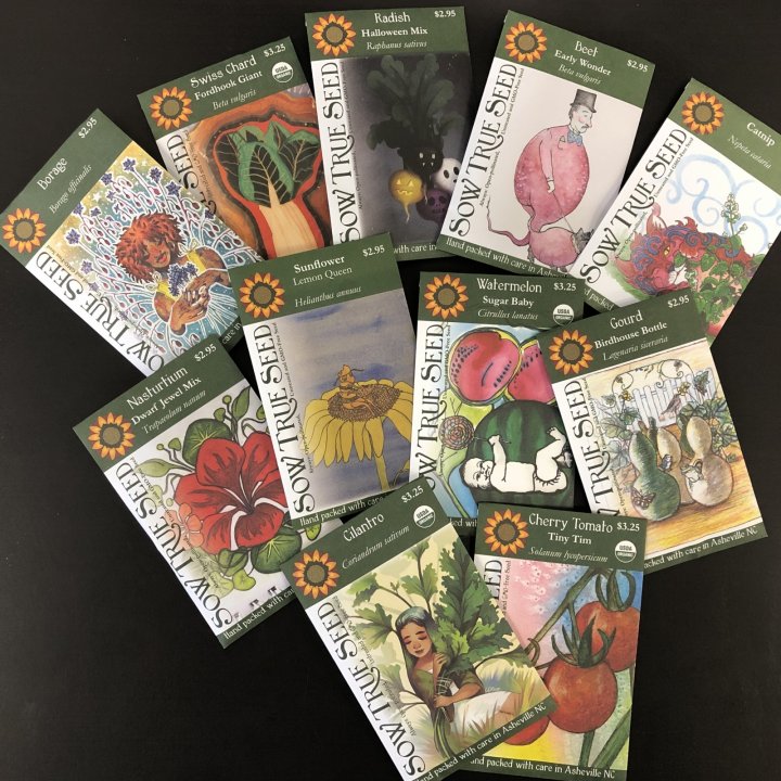 Seed packets from Sow True Seed