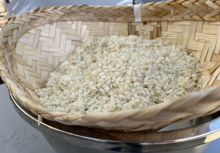 rice in a basket steamer
