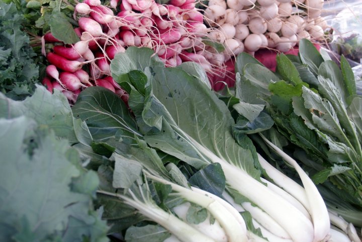 bok choy, radishes, and turnips at farmers markets