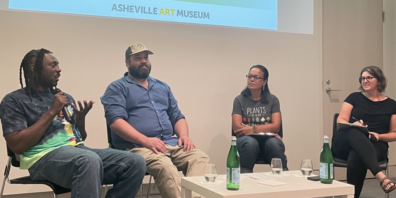 Malcolm Banks, Eric Morris, Delia Jovel, and Sarah Hart in a panel discussion of "Appalachian Foodways"