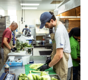 three chefs prepared meals for free distribution with Equal Plates Project