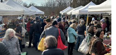 shoppers at the North Asheville Tailgate Market in winter