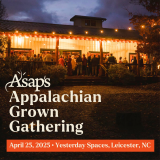a building with lights in the evening with text: ASAP's Appalachian Grown Gathering