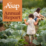 child in rows of cabbage with text that reads "Asap Annual Report"