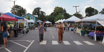 customers shopping at the West Asheville Tailgate Market