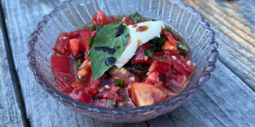 tomatoes bruschetta with mozzarella and basil